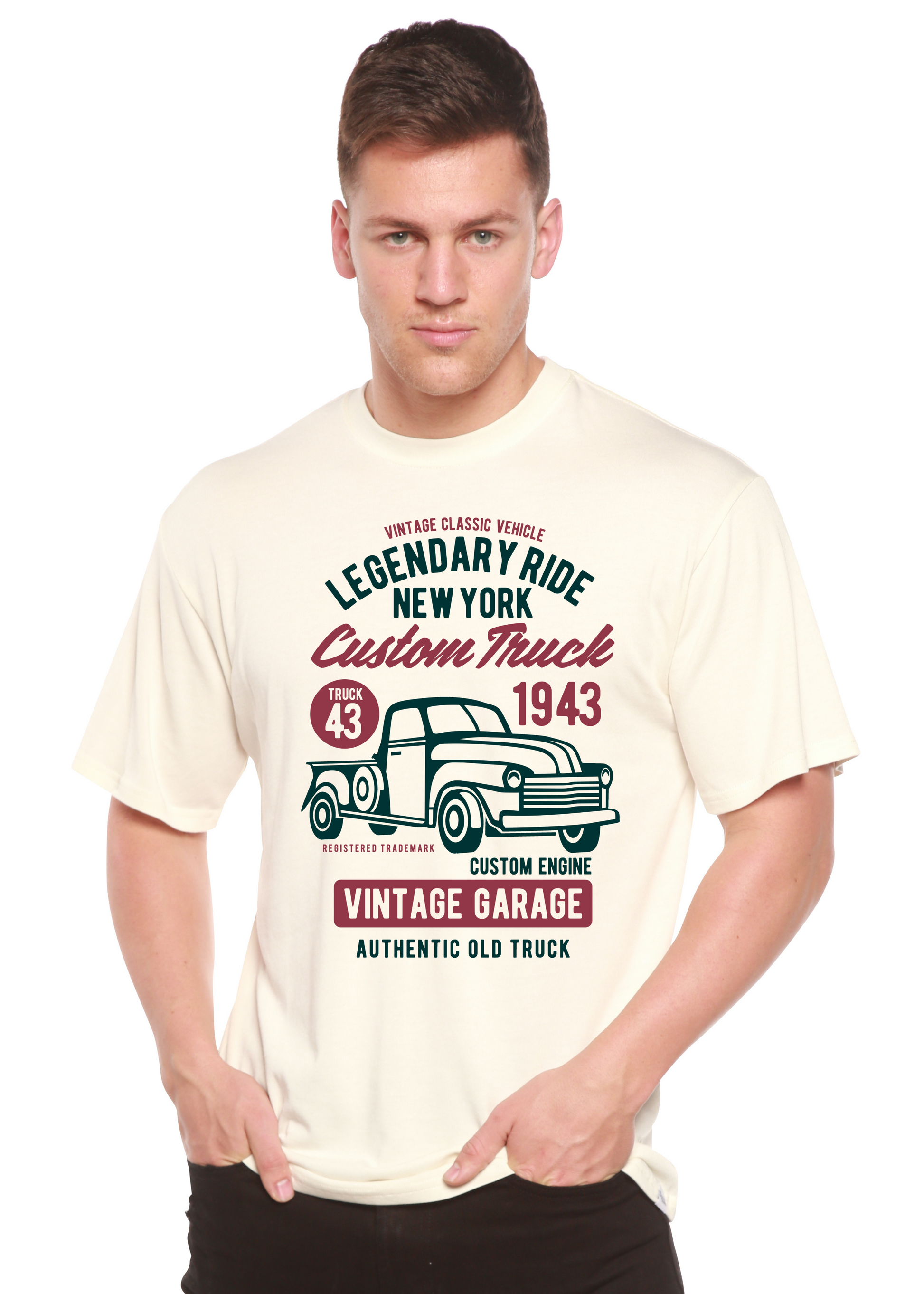 Mens graphic tee Legendary Ride Custom Truck cream bamboo viscose/organic cotton by Spun Bamboo on Tampa Home & Garden Store