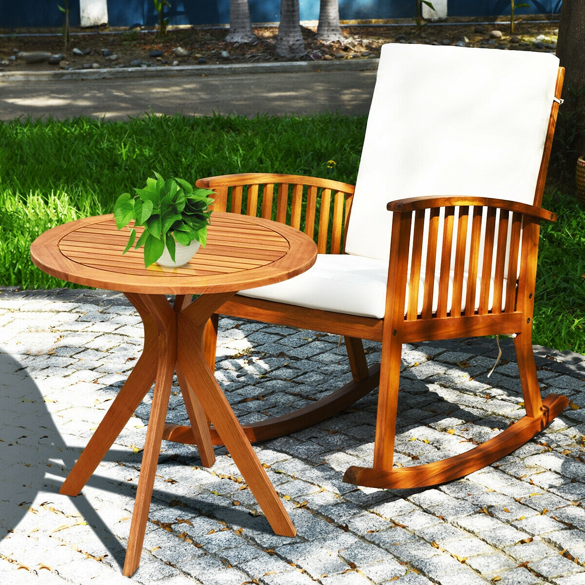 Mesa auxiliar redonda de madera maciza para exterior de 27 pulgadas