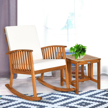 Juego de 2 sillas mecedoras con mesa de patio de madera de acacia