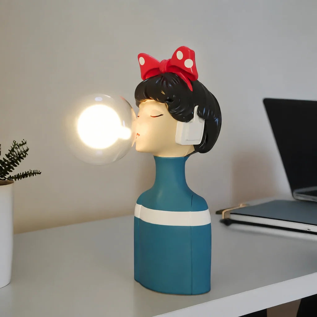 Parisian Bubble Girls table lamp blue dress with clear glass LED bubble bulb Moktan Sabai on Tampa Home & Garden Store