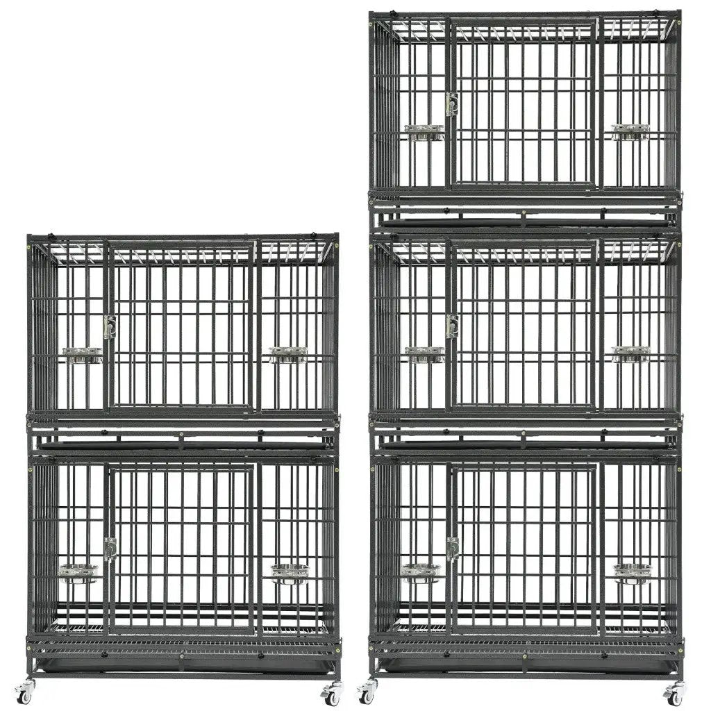 37 Inch stackable heavy duty dog crate set of four in black metal with wheels by Homey Pet Official on Tampa Home & Garden Store