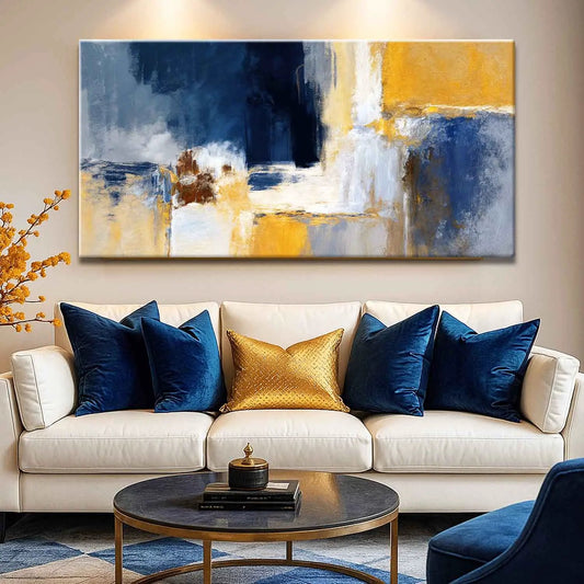 Canvas Abstract Geometric Lines Wall Art IV by Tailored Canvases, blue and gold abstract design on Tampa Home & Garden Store