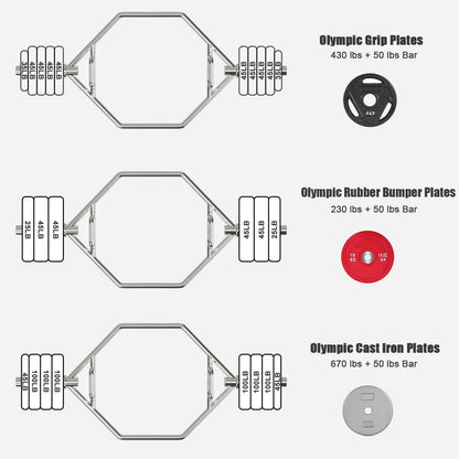 56 Inch Olympic Hexagon Deadlift Trap Bar with Folding Grips Powerlifting