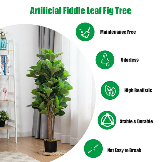 4 Feet Artificial Fiddle Leaf Fig Tree Decorative Planter - Tampa Home & Garden Store