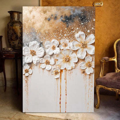 Gold Floral Wall Art crafting canvas by Tailored Canvases with white flowers on a gold background on Tampa Home & Garden Store