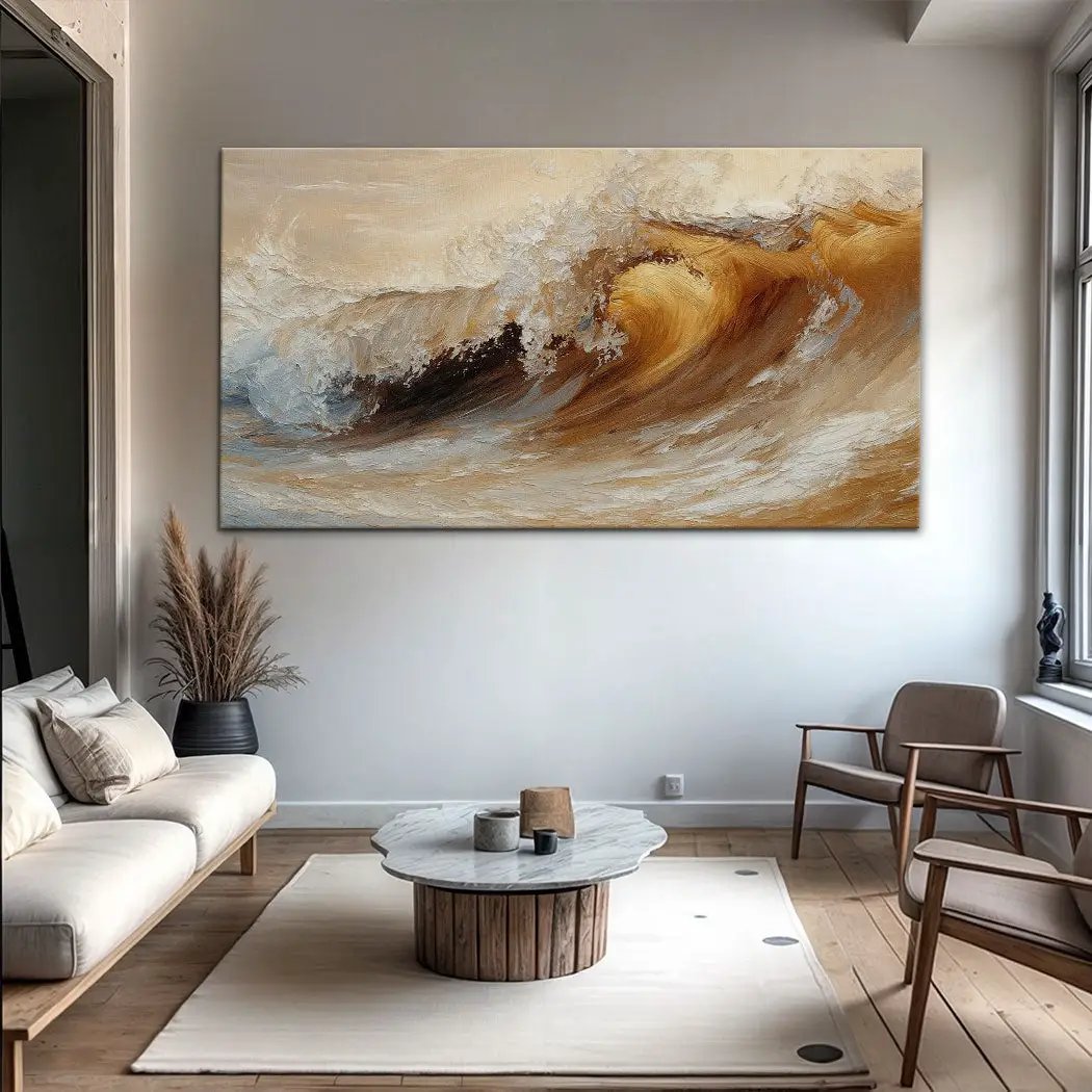 Ocean Wave Seascape Wall Art III canvas by Tailored Canvases in warm beige, blue and brown tones on Tampa Home & Garden Store