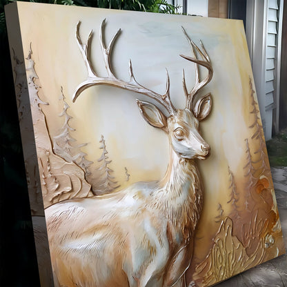 3D Deer Wall Art canvas by Tailored Canvases with textured antler relief on beige panel on Tampa Home & Garden Store