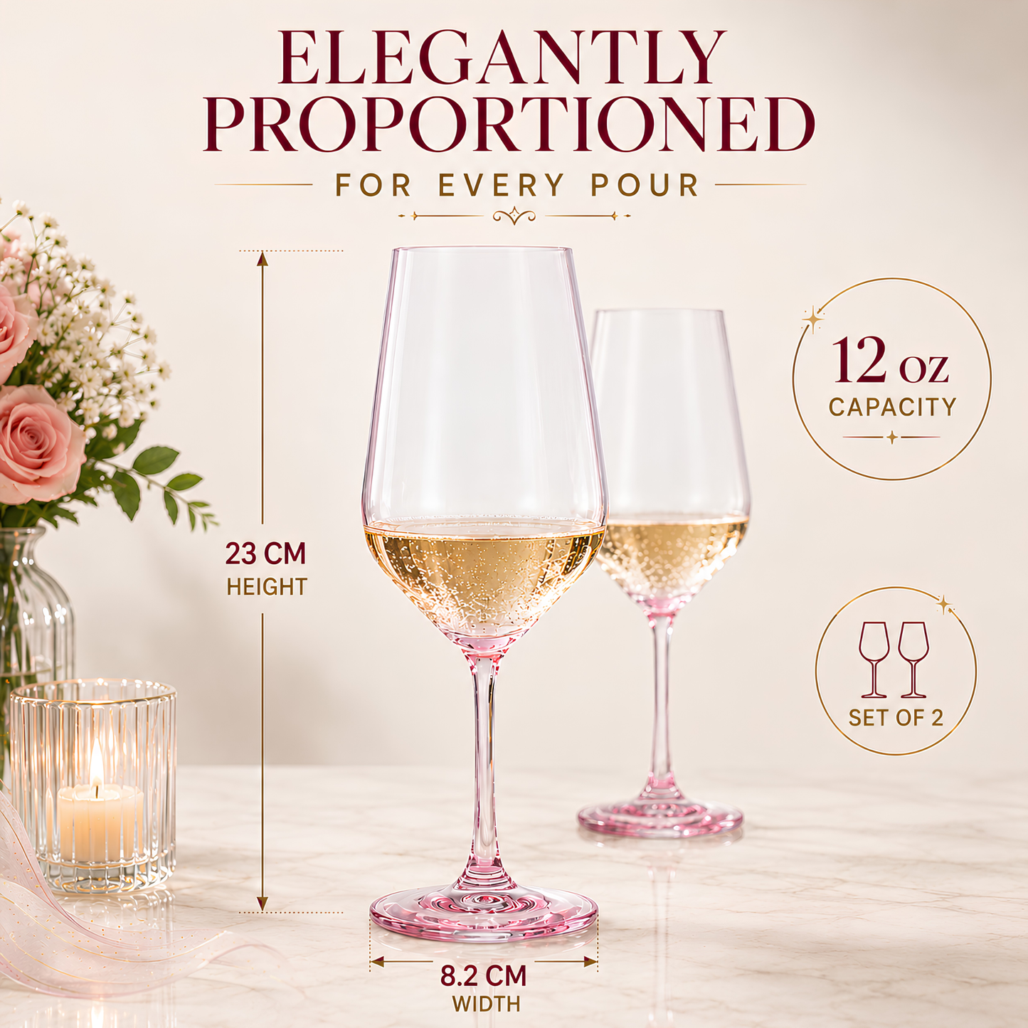 Monet Magenta Stemmed Wine Glasses Set Of Two