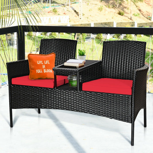 Wicker Patio Conversation Furniture Set with Removable Cushions and Table-Red - Tampa Home & Garden Store