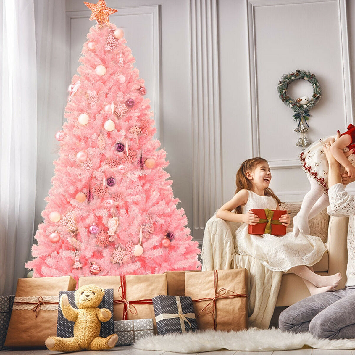 Árbol de Navidad artificial de abeto completo con bisagras de 7.5 pies