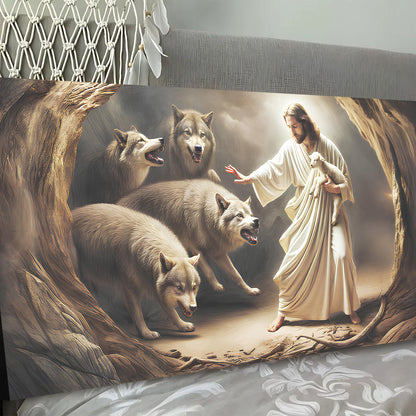 Jesus Protects The Lamb From Wolves Faith Wall Art III canvas by Tailored Canvases crafting canvas on Tampa Home & Garden Store