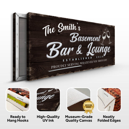 Basement Bar & Lounge Sign IV crafting canvas by Tailored Canvases with dark wood grain finish on Tampa Home & Garden Store