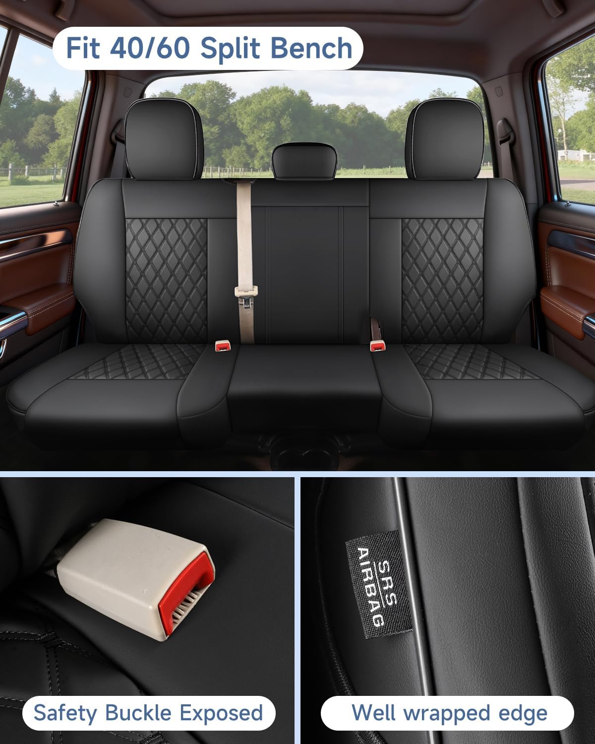 Umbrauto black leather seat covers for Dodge Ram 1500-3500 crew cab 40/60 split bench on Tampa Home & Garden Store