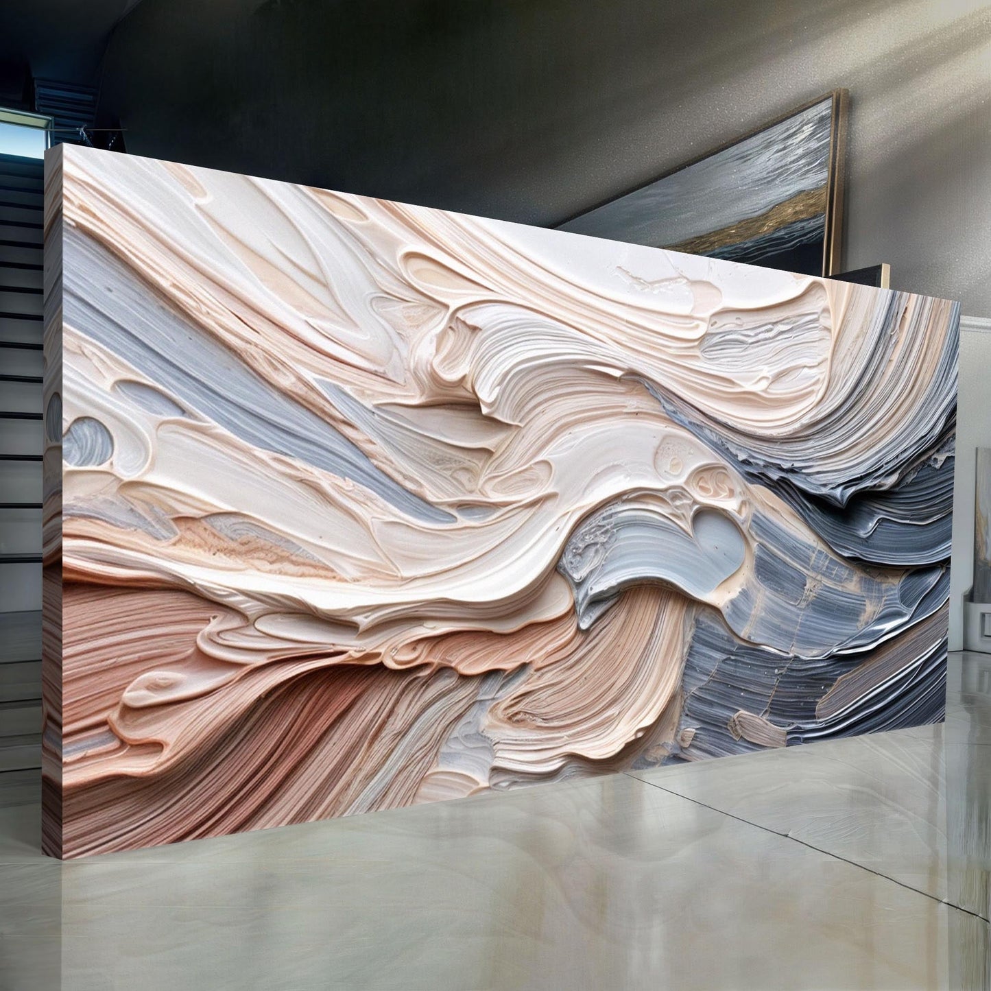 Rough Minimalist Wall Art canvas with peach and beige textures on panels Tailored Canvases on Tampa Home & Garden Store