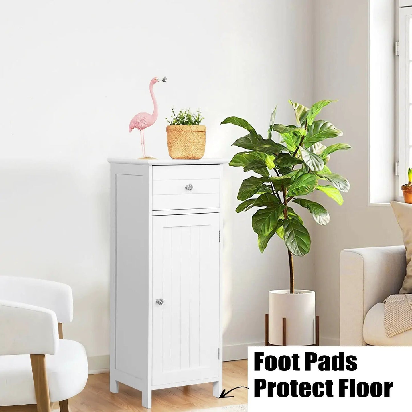Wooden Bathroom Floor Storage Cabinet With Drawer