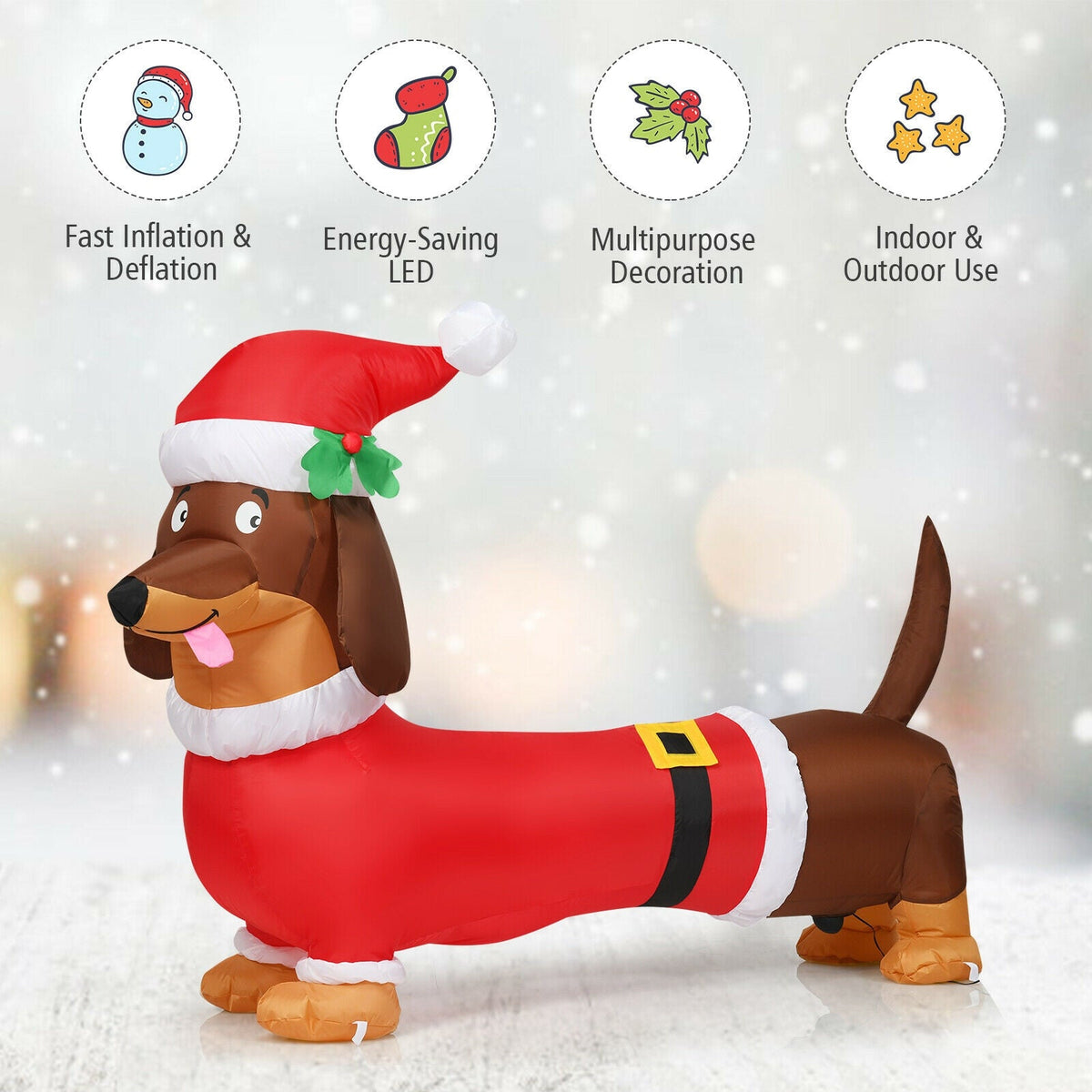 5 ft Inflatable Christmas Dog with LED Lights in red Santa suit, DirectDeals on Tampa Home & Garden Store