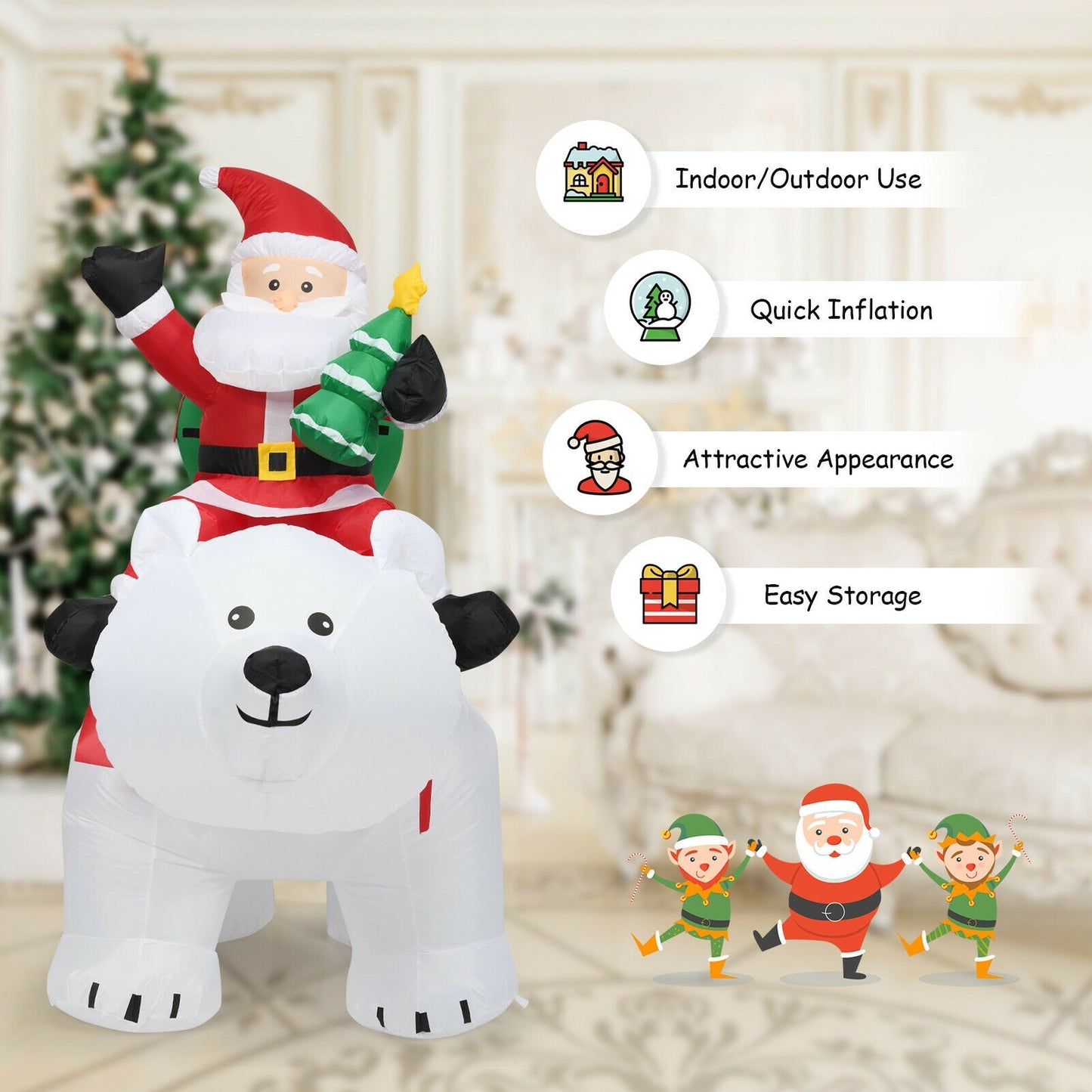 DirectDeals 6.5 ft Santa riding polar bear inflatable with shaking head LED lights on Tampa Home & Garden Store