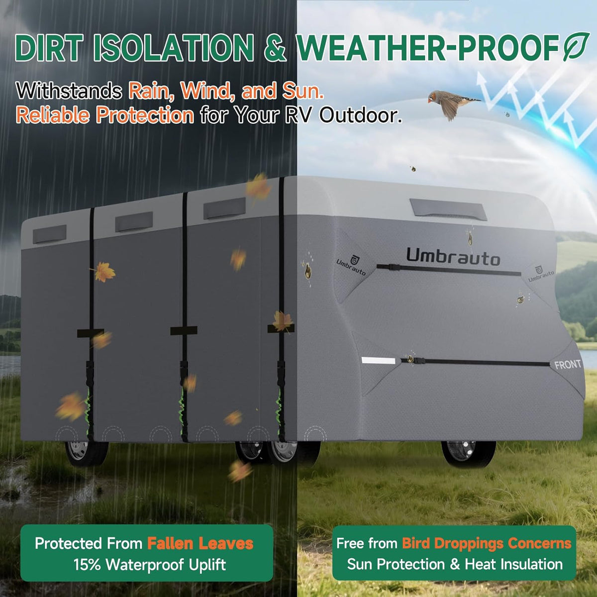 Umbrauto Class C RV Cover in gray with 7-layer upgraded anti-UV top panel for motorhomes on Tampa Home & Garden Store