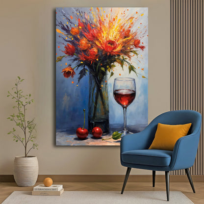 Dynamic Still Life Abstract Wall Art canvas by Tailored Canvases, red bouquet in a glass vase on Tampa Home & Garden Store