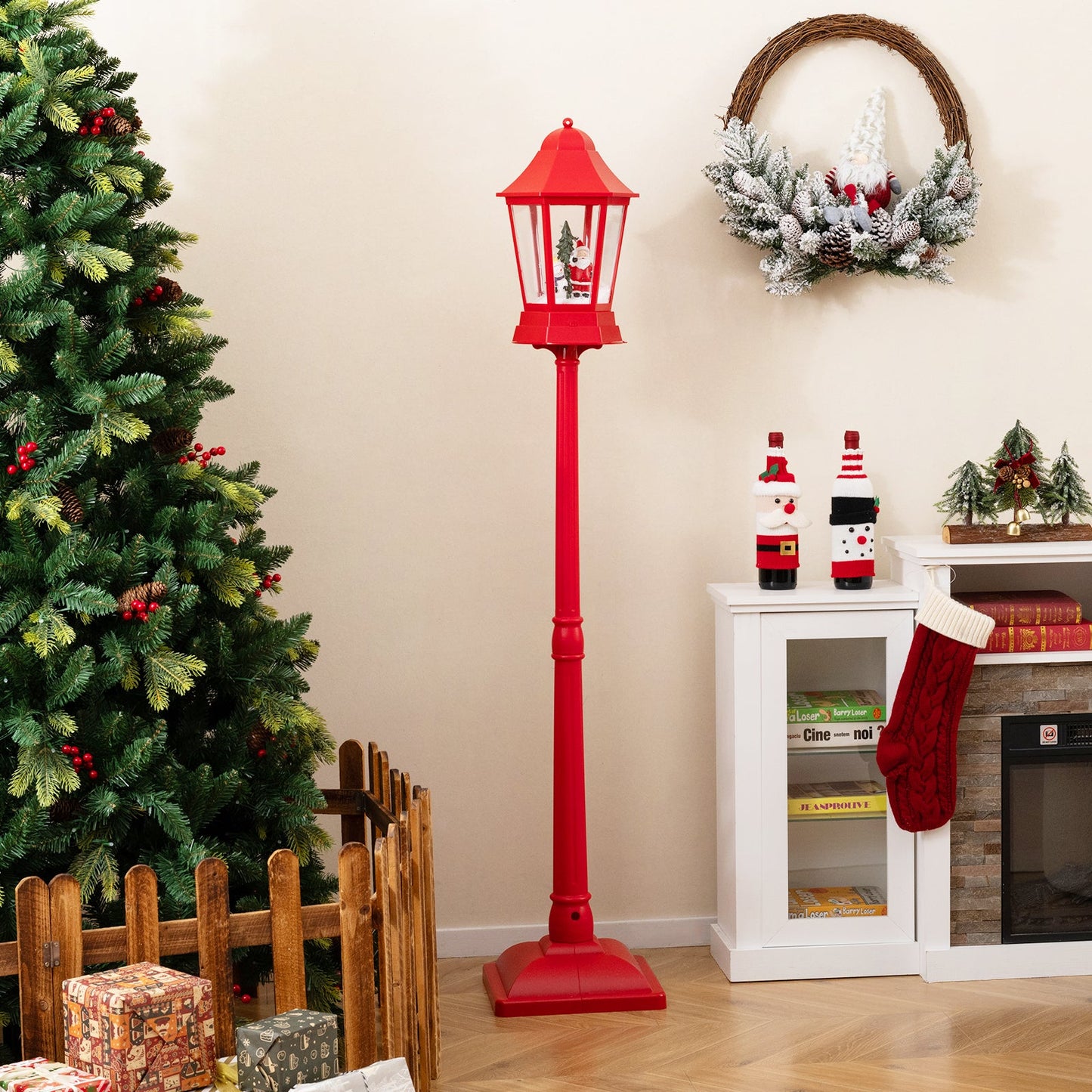 5.3 ft red musical Christmas street lamp by DirectDeals with blowing snow LED lights on Tampa Home & Garden Store