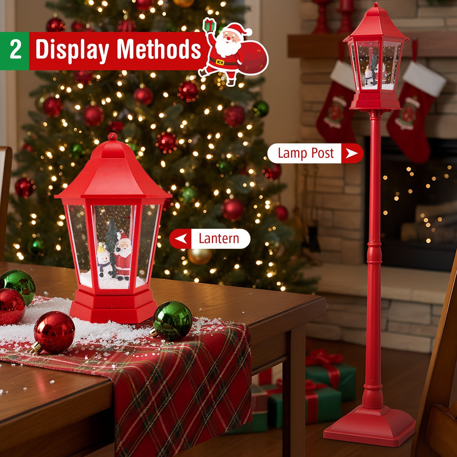 DirectDeals red 5.3 ft musical Christmas street lamp with blowing snow LED lights, 2 lanterns on Tampa Home & Garden Store