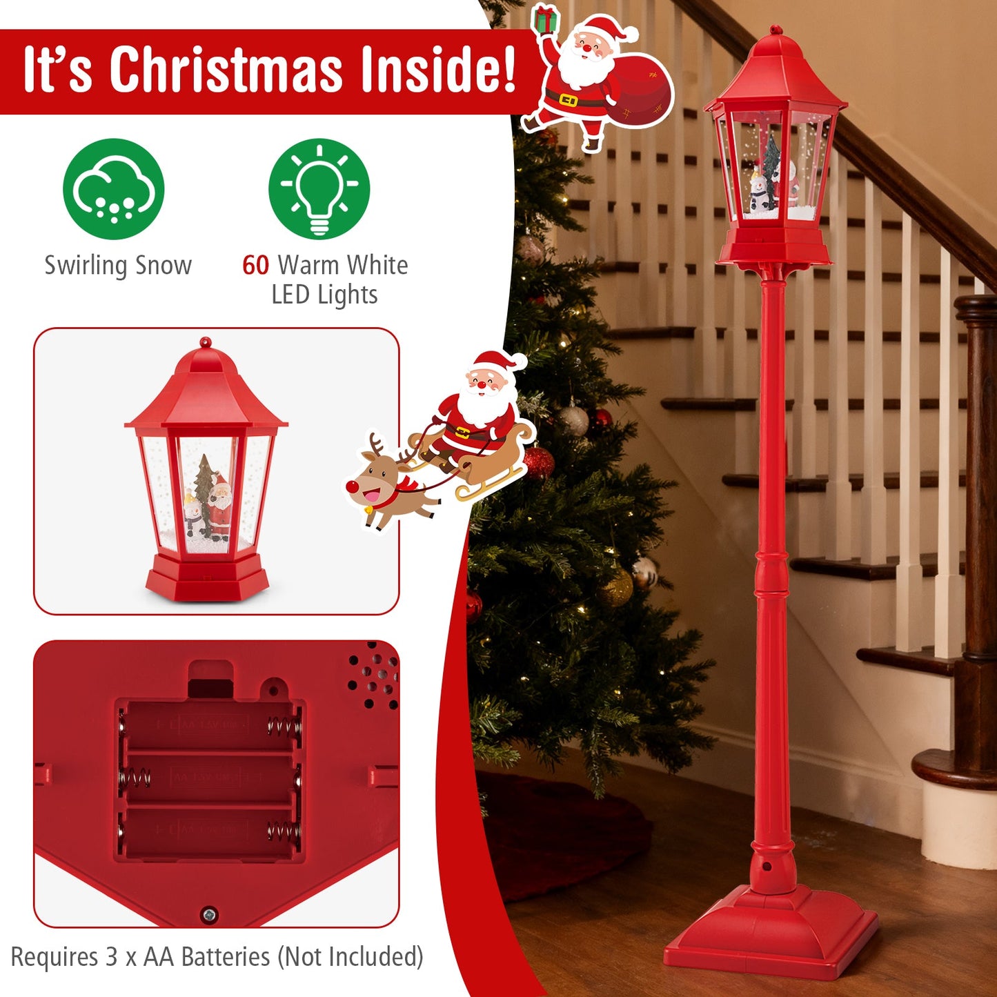 5.3 ft red musical Christmas street lamp with blowing snow and warm white LED lights DirectDeals on Tampa Home & Garden Store