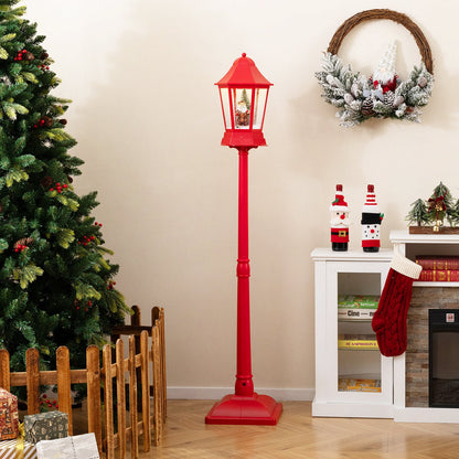 5.3 ft red musical Christmas street lamp with 60 warm white LEDs in festive living room scene on Tampa Home & Garden Store