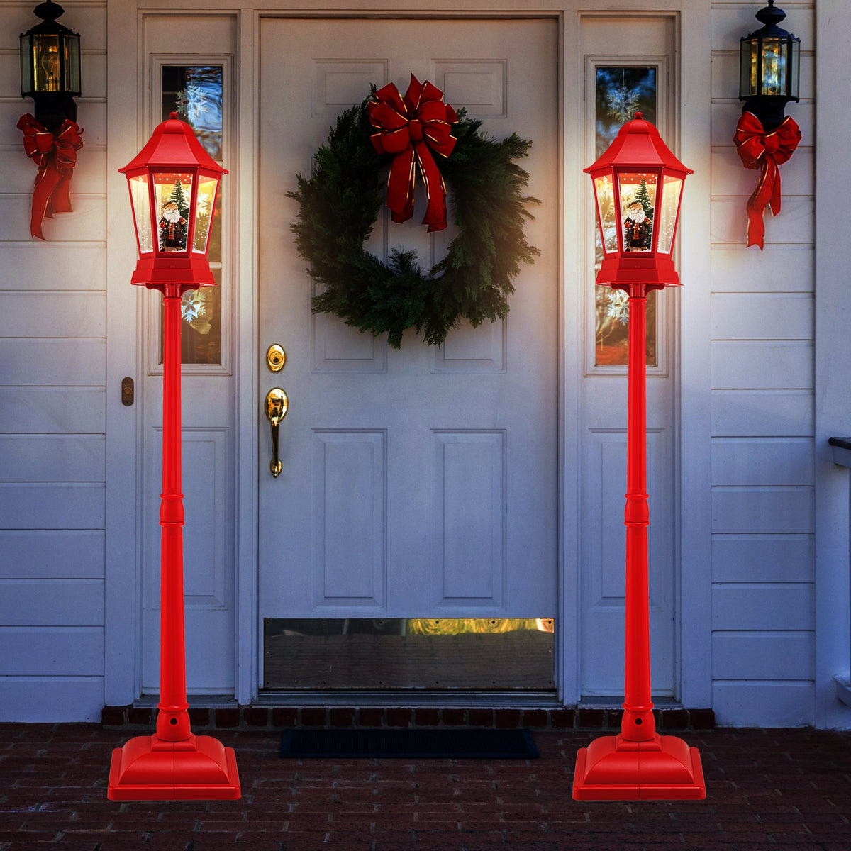 Set of 2 red 5.3 ft musical Christmas street lamps with 60 warm white LEDs DirectDeals on Tampa Home & Garden Store