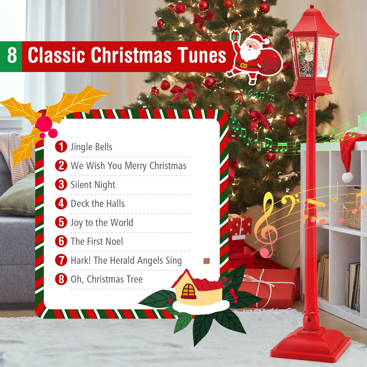 5.3 ft red musical Christmas street lamp with 60 warm white LEDs DirectDeals festive decor on Tampa Home & Garden Store