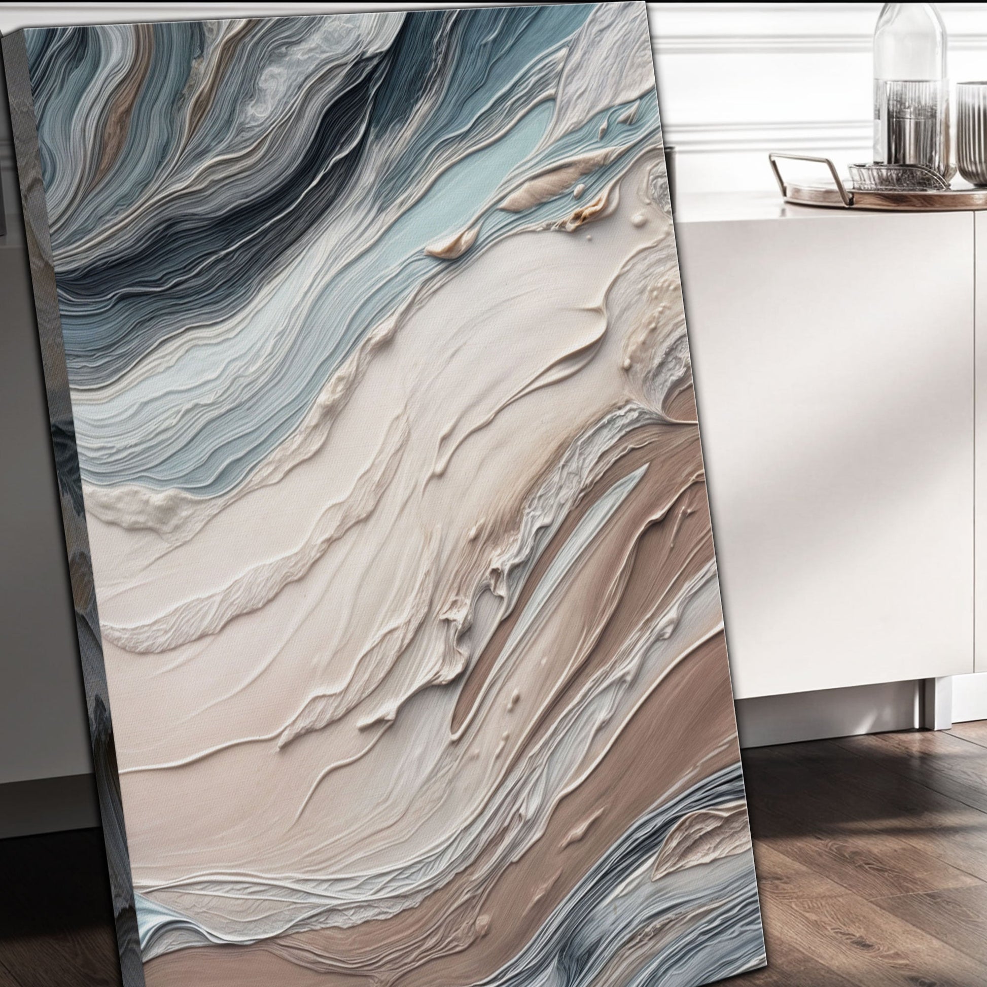 Earth Tone Swirls Wall Art canvas by Tailored Canvases; blue-beige swirls on Tampa Home & Garden Store