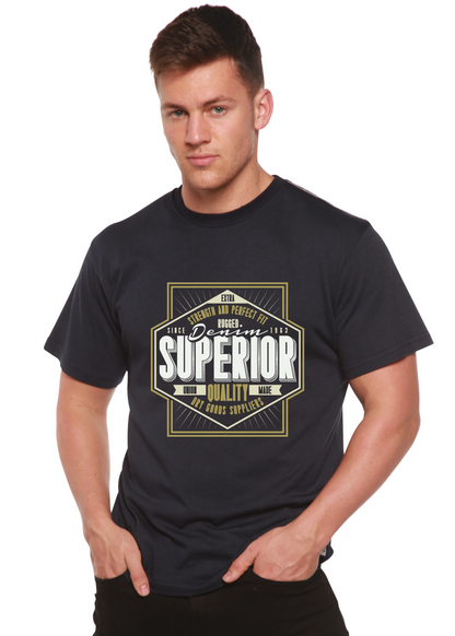 Men's short sleeve graphic tee navy with badge print, bamboo viscose/organic cotton Spun Bamboo on Tampa Home & Garden Store