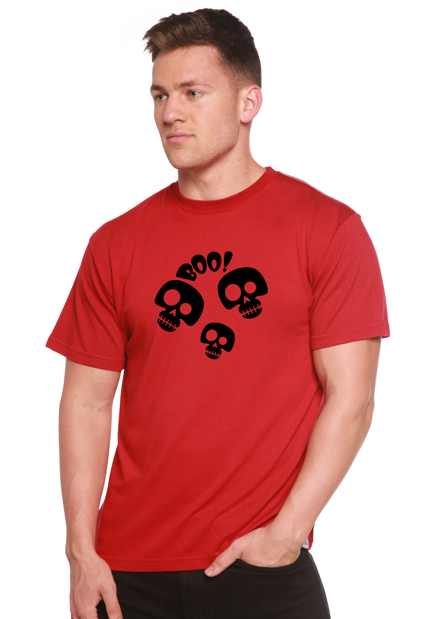 Halloween Boo unisex graphic T-shirt red bamboo viscose/organic cotton by Spun Bamboo on Tampa Home & Garden Store