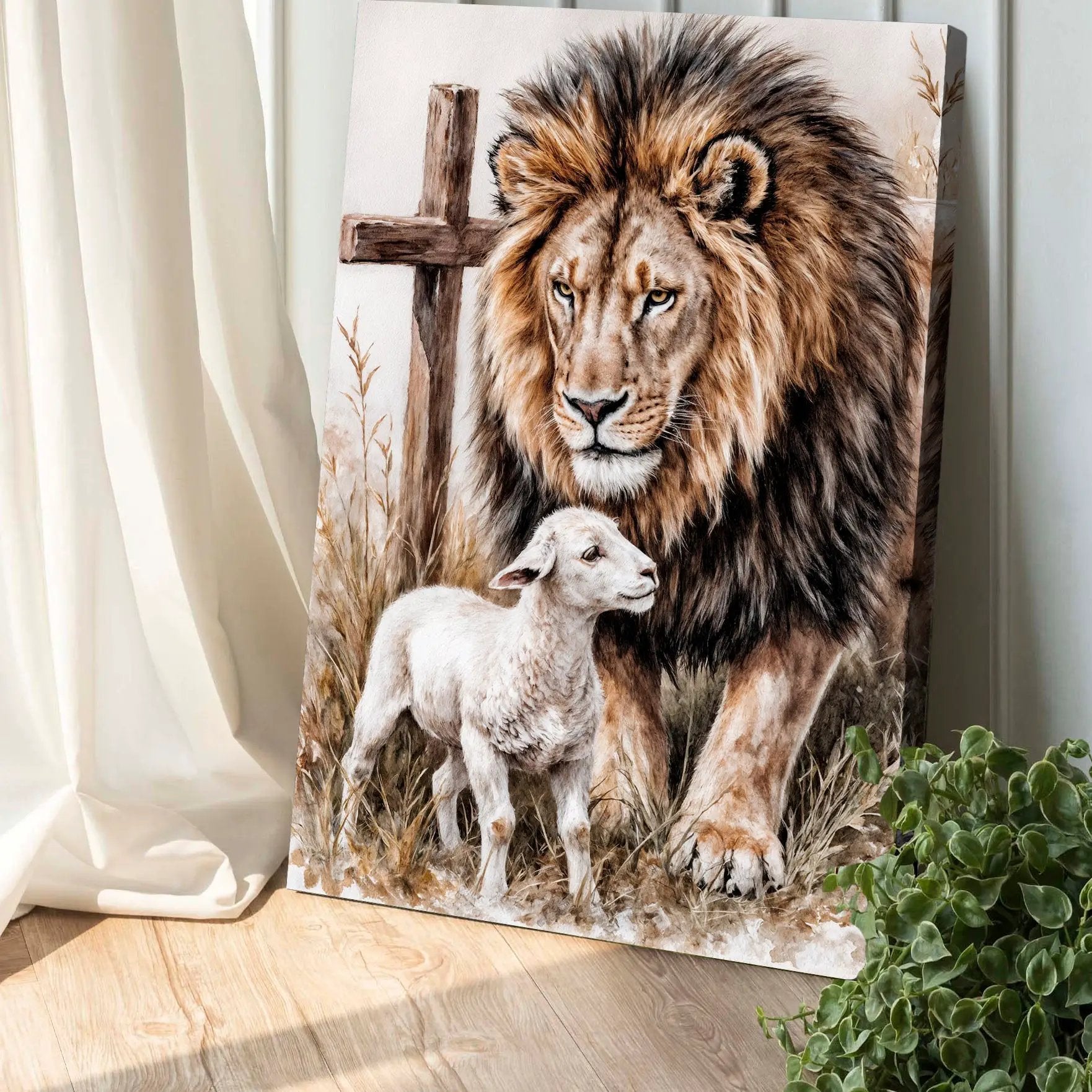 Lion And Sheep Faith Wall Art II canvas by Tailored Canvases, lion and lamb scene on Tampa Home & Garden Store