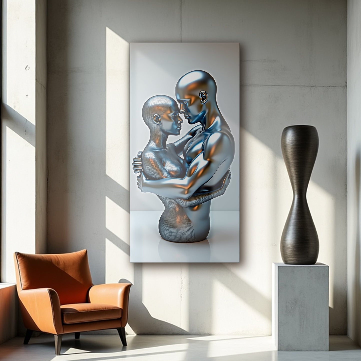 Eternal Love Figure Abstract Wall Art canvas by Tailored Canvases, metallic embrace of two on Tampa Home & Garden Store