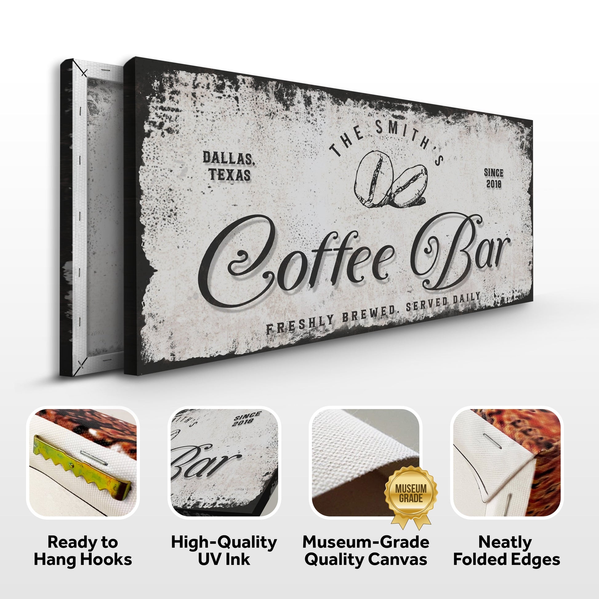 Coffee Bar Sign IV crafting canvas by Tailored Canvases, distressed beige and black print on Tampa Home & Garden Store
