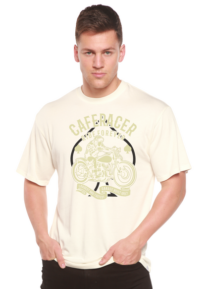 Caferacer Ride Forever men's tee ivory bamboo viscose/organic cotton with motorcycle artwork on Tampa Home & Garden Store