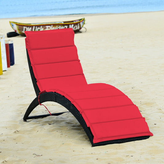 Folding Patio Rattan Portable Lounge Chair Chaise with Cushion-Red - Tampa Home & Garden Store