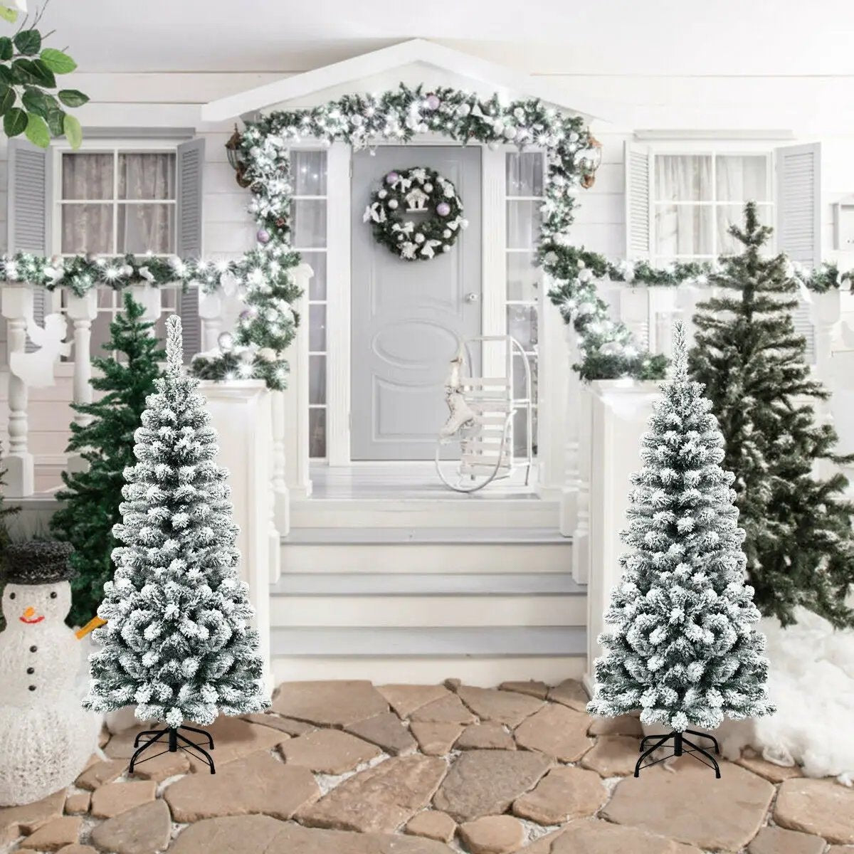 4.5 Feet Unlit Hinged Snow Flocked Pencil Tree