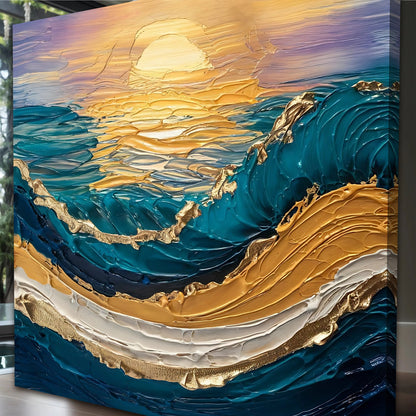 Golden Hour Wall Art canvas with textured yellow sunset and teal ocean Tailored Canvases on Tampa Home & Garden Store