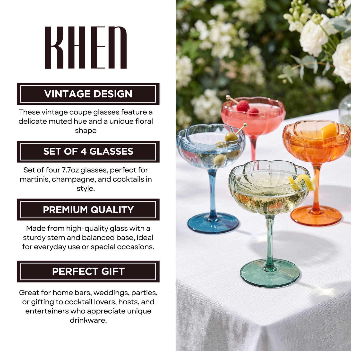 Muted Flower Coupe Glasses and a Set of Four