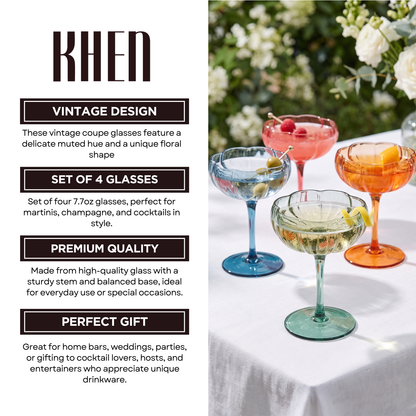 Muted Flower Coupe Glasses and a Set of Four