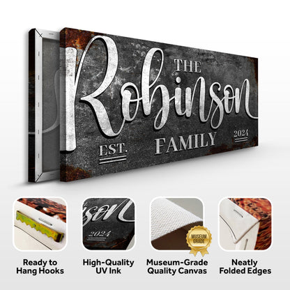 Personalized Family Sign canvas by Tailored Canvases with gray texture and bold script on Tampa Home & Garden Store