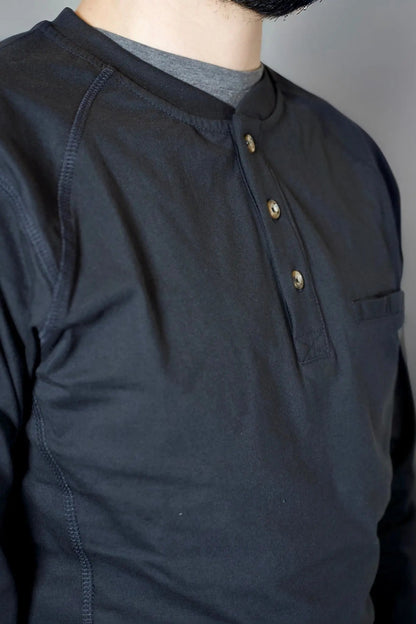 FR 3-Button Henley Shirt Black by Static FR with a 3-button placket on Tampa Home & Garden Store