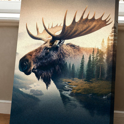 Moose Double Exposure Crafting Canvas by Tailored Canvases with forest backdrop on Tampa Home & Garden Store