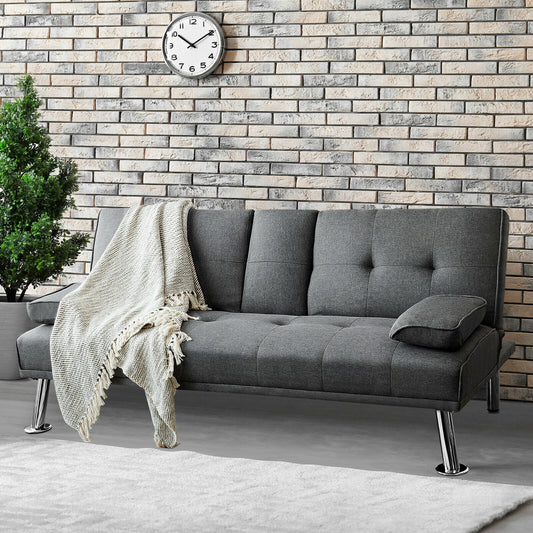 Convertible Folding Futon Sofa Bed Fabric with 2 Cup Holders-Dark Gray - Tampa Home & Garden Store