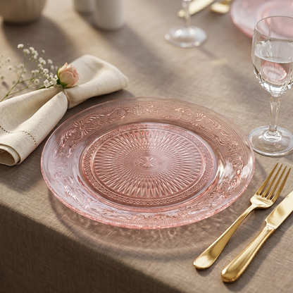Blush Vintage Glass Plates and a Set of Six