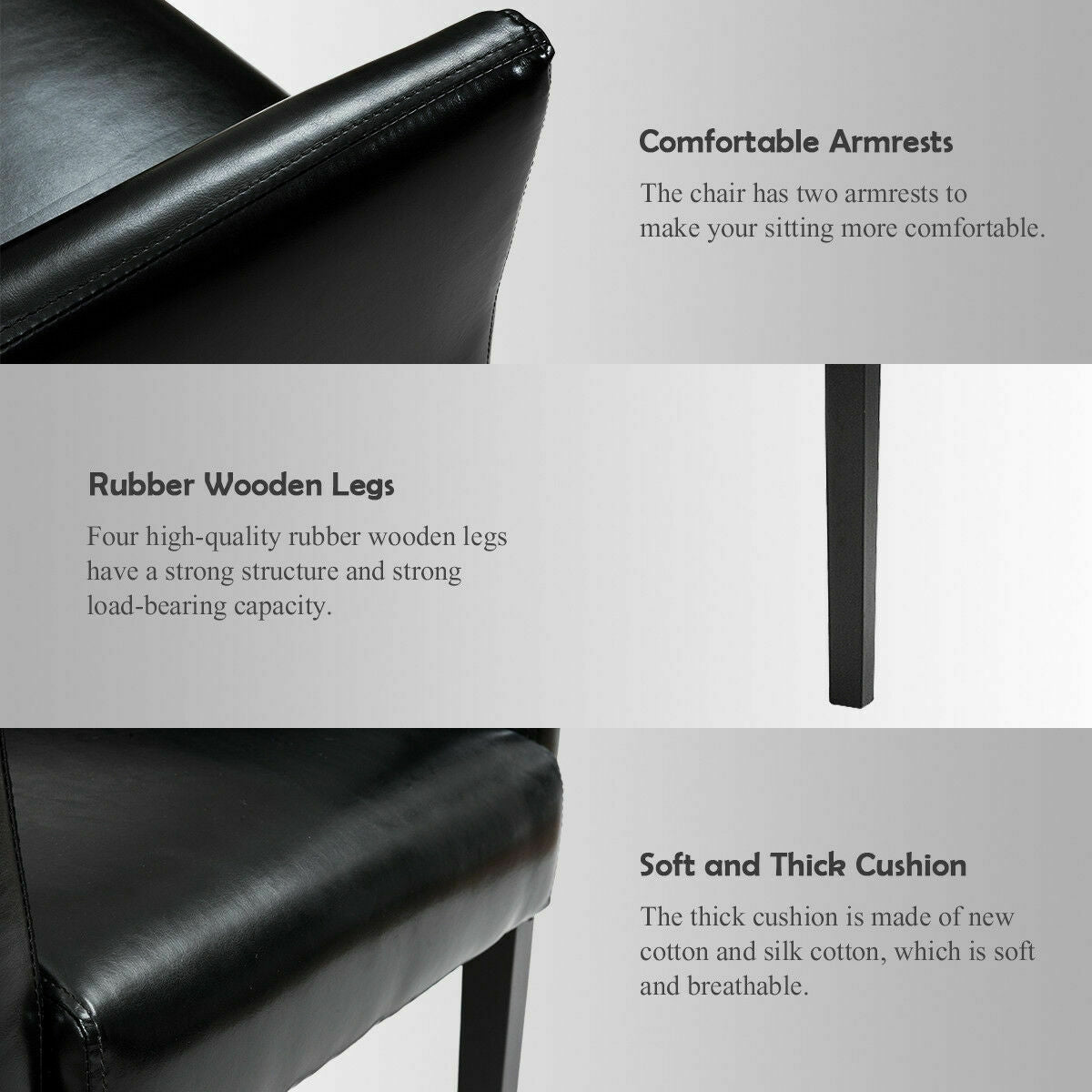 Modern PU Leather Chair by DirectDeals in black with rubber wooden legs and cushioned seat on Tampa Home & Garden Store