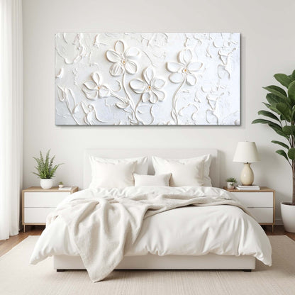 Floral Abstract Wall Art III canvas by Tailored Canvases, white textured 3D flower relief on Tampa Home & Garden Store