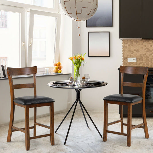 2 Pieces Counter Height Chair Set with Leather Seat and Rubber Wood Legs - Tampa Home & Garden Store