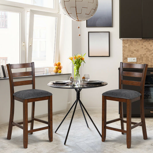 2 Pieces Counter Height Chairs with Fabric Seat and Rubber Wood Legs - Tampa Home & Garden Store